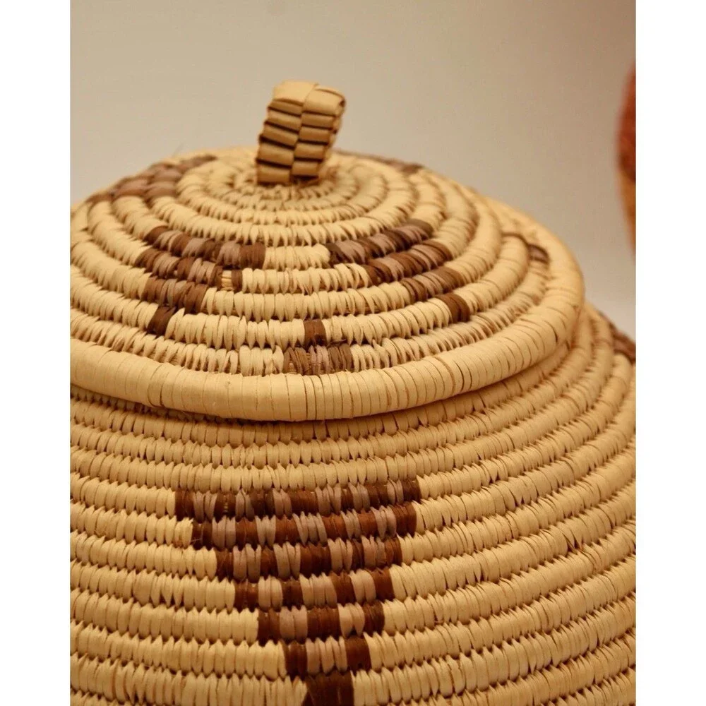 Set Of 2 Authentic Handwoven African Baskets: Zulu Beer Basket & Lidded Storage⁠